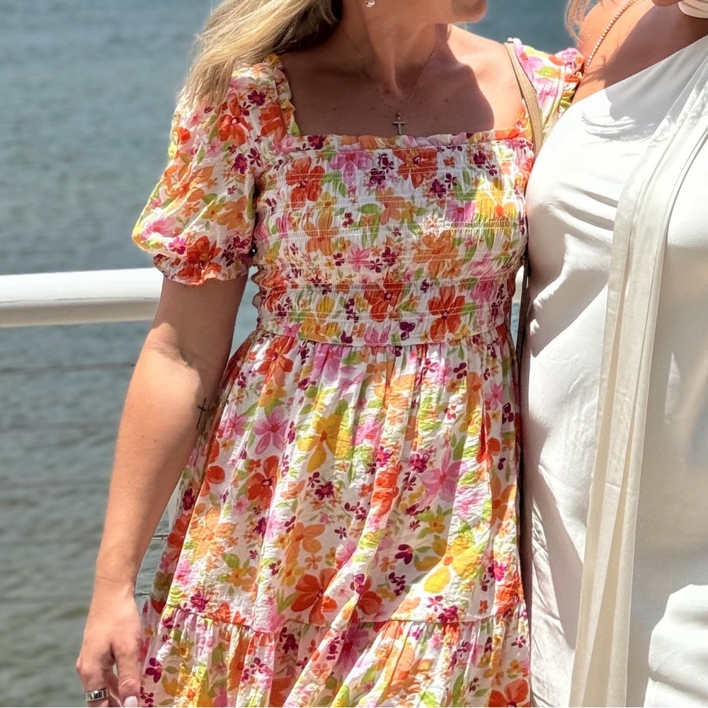 Floral Puff-Sleeve Mini Dress in Multi-Color - Picture 2 of 2